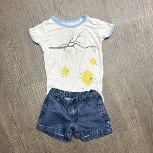 Blue and White Kids Shirt with Tree and Beehive Design